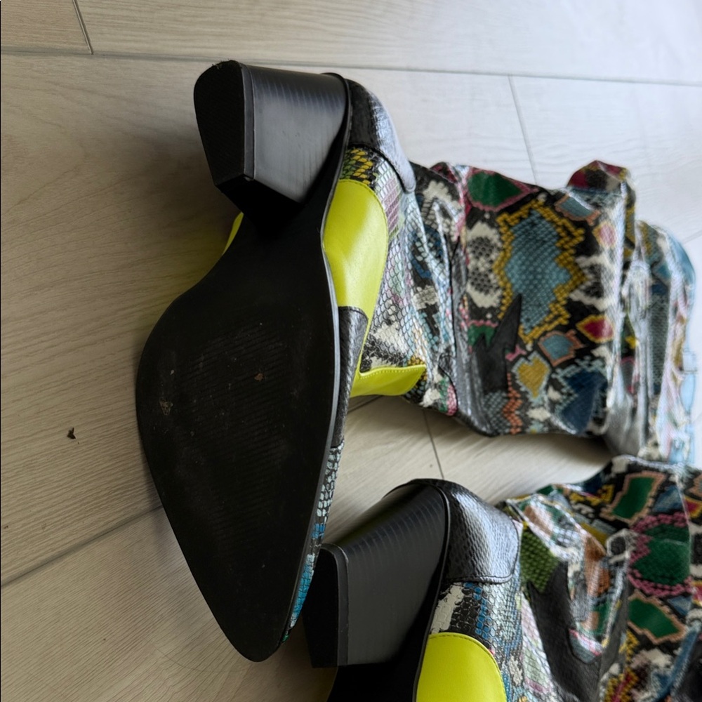 Vibrant Multicolor Snake-Print Knee Boots - Women - Picture 2 of 3